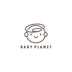 baby logo outline illustration planet design vector