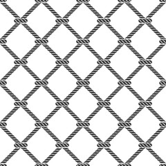 Seamless rope knot pattern. Marine Rope mesh on white background. Ocean wallpaper concept. Vector illustration in modern, flat style. Endless navy illustration with rope ornament.