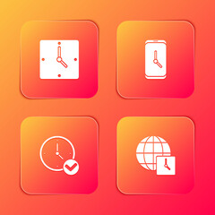 Set Clock, Alarm clock app mobile, and World time icon. Vector.