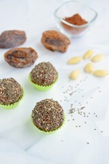 Chia seed date almond cacao energy balls
