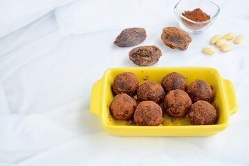 Vegan gluten free date almond chocolate energy balls