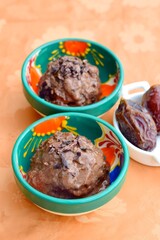 Homemade Chocolate Date Chia Seed Pudding Ice Cream with Cacao Nibs