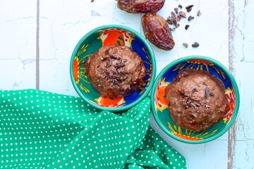 Homemade Chocolate Date Chia Seed Pudding Ice Cream with Cacao Nibs