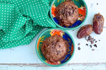 Homemade Chocolate Date Chia Seed Pudding Ice Cream with Cacao Nibs