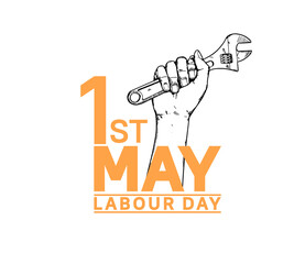 Labor Day design vector. 1st may celebration illustration with hand holding tool