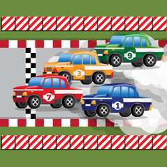 Racing cars. Finishing line. Vector illustration.