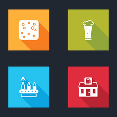 Set Beer bubbles, Glass of beer, Conveyor band, and Store building shop icon. Vector.