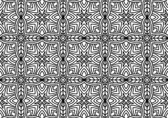 sealess mosaic with abstract floral ornaments in folk style drawn on a white background for coloring, vector, tile, coloring, book