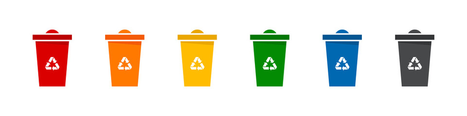 Recycle bins. Garbage bins. Trash bin icons. Separation recycle bins collection. Vector illustration