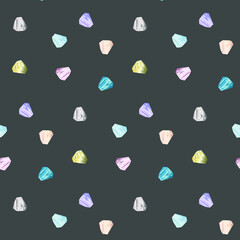 Seamless romantic pattern with gems. Ready template for Valentine's day cards, print, poster, party. Vector design.
