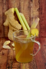 Ginger lemongrass tea on white background