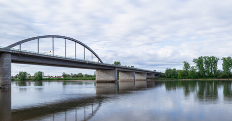 Panoramic view of the Danube River on cloudy morning, Deggendorf, Germany