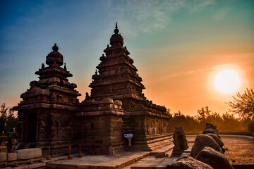 Shore temple built by Pallavas is UNESCO World Heritage Site located at Great South Indian...