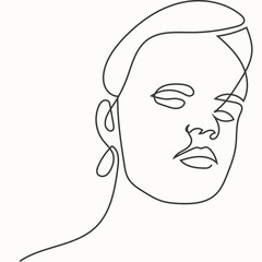 One line beauty woman portrait. Hand drawn linear abstract face