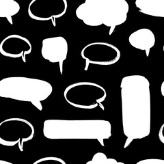 Black Bubble Speech on white background. Grunge Vector Frames set. Paint seamless pattern.  Form concept for design
