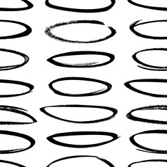 Seamless pattern with hand drawn black and white oval. Paint objects background for your design. Vector art drawing. Brush  grunge illustration