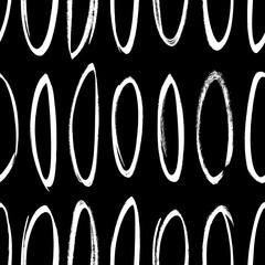Seamless pattern with hand drawn black and white oval. Paint objects background for your design. Vector art drawing. Brush  grunge illustration