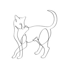 Silhouette of a cat in continuous one line. Freehand drawing, black line sketch, doodle, isolated on white background. Editable vector pet animal illustration for logo or decoration