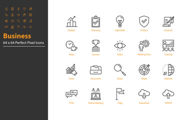 set of business thin line icons 64x64 px, managment, business people, organization