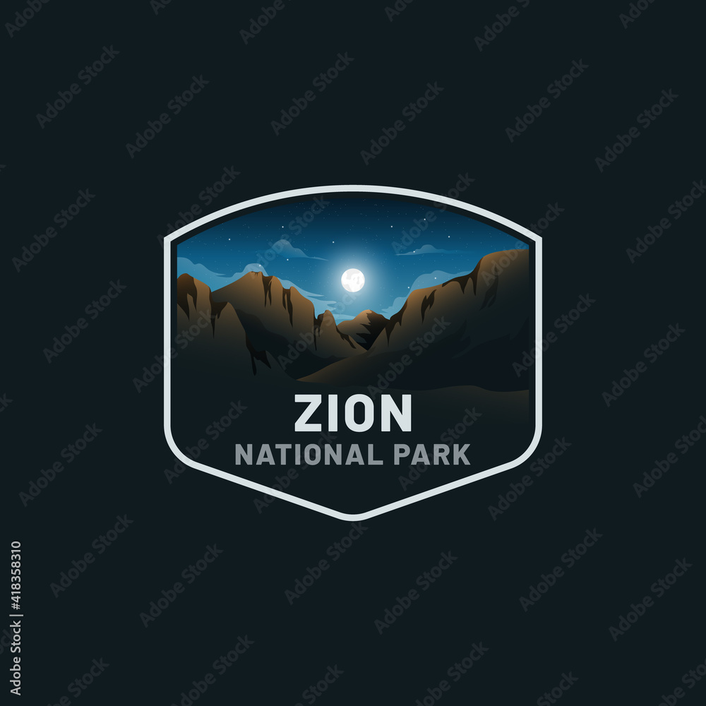 Wall mural zion national park night badge illustration design sticker vector