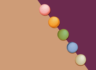 five colorful macarons in pastel colors in top view in a row – vector illustration