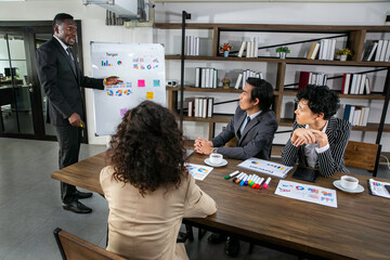 Corporate business team and sale manager in a meeting, multiethnic office meeting.