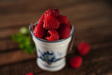 Fresh Raspberries still life, selective focus