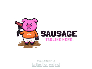 cartoon sausage logo and pork character mascot design illustration