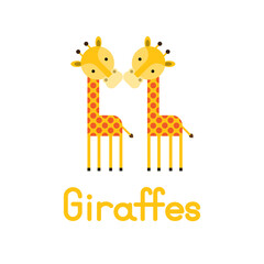 Cute cartoon giraffes couple. Vector illustration.