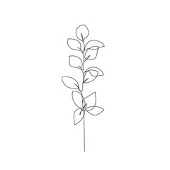 Leaves Continuous One Line Drawing. Black Line Floral Sketch on White Background. Contour Leaves Illustration. Vector EPS 10.