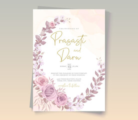 Wedding invitation design with soft pink roses ornament