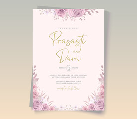 Wedding invitation design with soft pink roses ornament