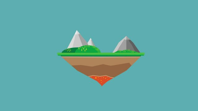 Cartoon Animation Of Green Hills, Field, Mountains, And Clouds Pop In Island. - graphics