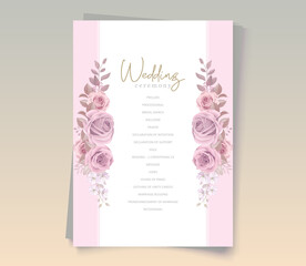 Wedding invitation design with soft pink roses ornament