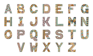 Naklejka premium Set of hand-drawn letters decorated with patterns.