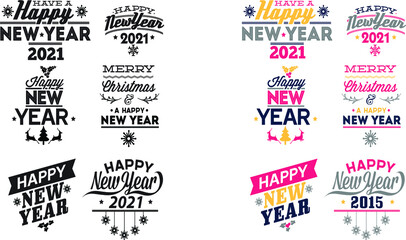 set of the happy new year 2021 typography for happy new year 2022 design