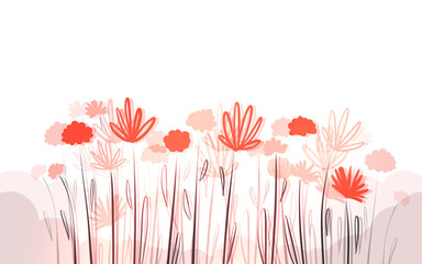 Flower field, natural landscape background. Wildflowers meadow border, print for home textiles. Floral frame illustration for cards, invitations. Flower horizontal banner with space for text