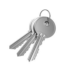 Bunch of keys with ring isolated on white background. 3d render illustration