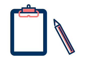 クリップボードと鉛筆のシンプルなデザインのイラスト