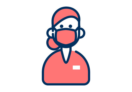 recommend clip art: マスクをした女性の医療従事者のシンプルなデザインのイラスト