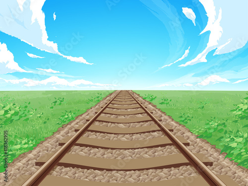 まっすぐな線路と草原の風景 背景イラスト Animation Wall Mural Animati ふわぷか