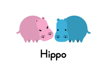 Cute cartoon hippopotamus couple. Vector illustration.