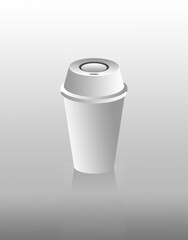 Paper coffee cup. White paper cup with lid for latte mocha cappuccino drinks realistic vector 3d mockups