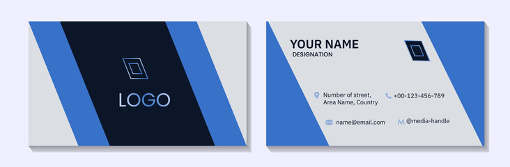 Dark blue and white minimal, modern, simple business card template for automobile and pharmaceutical, security industry