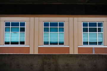 Windows on exterior wall of office building