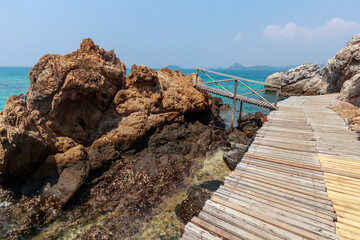 A bridge wooden on the shore of the sea , Koh Kham, Sattahip, Chonburi, Thailand	
