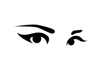 beautiful woman eyes with long eyelashes and elegant brows - black and white simple vector design for beauty care concept