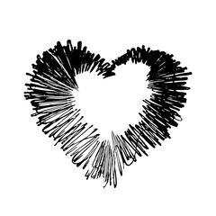 scribble heart shape sketch black color, hand drawn heart symbol isolated on white, heart shape in paint stripe brush stroke