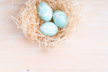 Easter eggs, natural, reusable, zero-waste materials, top view