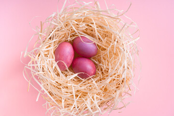 Easter eggs, natural, reusable, zero-waste materials, top view